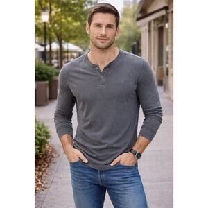 American Eagle Athletic Fit Gray Long Sleeve Henley Shirt Mens Size M Casual